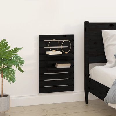 vidaXL Wall-mounted Bedside Shelves 2 pcs Black Solid Wood Pine