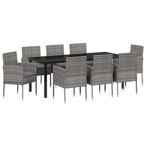 vidaXL Garden Dining Set 9 pcs Grey Poly Rattan