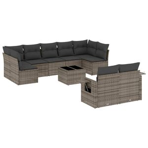 vidaXL 10 Piece Garden Sofa Set with Cushions Grey Poly Rattan