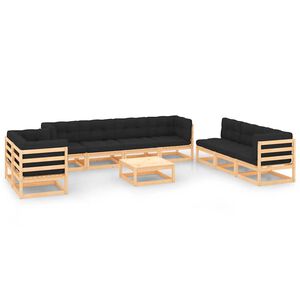 vidaXL 10 Piece Garden Lounge Set with Cushions Solid Wood Pine
