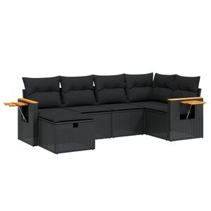 vidaXL 6 Piece Garden Sofa Set with Cushions Black Poly Rattan