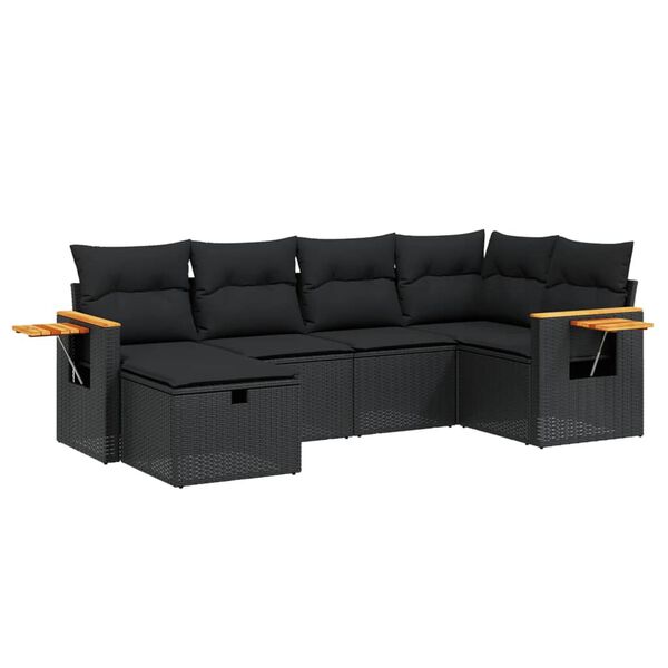 vidaXL 7 Piece Garden Sofa Set with Cushions Black Poly Rattan
