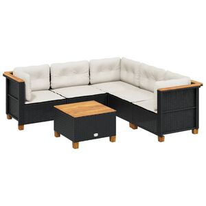 vidaXL 6 Piece Garden Sofa Set with Cushions Black Poly Rattan