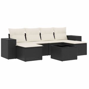 vidaXL 7 Piece Garden Sofa Set with Cushions Black Poly Rattan