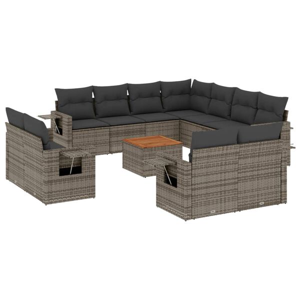 vidaXL 12 Piece Garden Sofa Set with Cushions Grey Poly Rattan