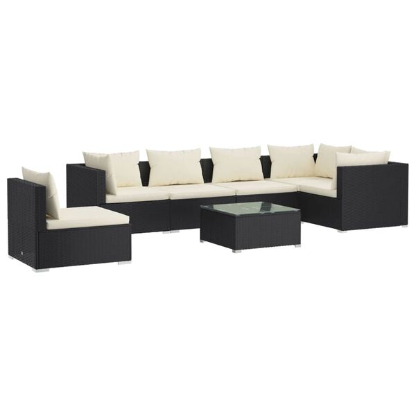 vidaXL 7 Piece Garden Lounge Set with Cushions Poly Rattan Black