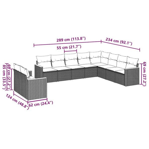 vidaXL 10 Piece Garden Sofa Set with Cushions Black Poly Rattan