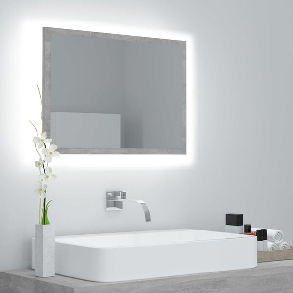 vidaXL LED Bathroom Mirror Concrete Grey 60x8.5x37 cm Acrylic