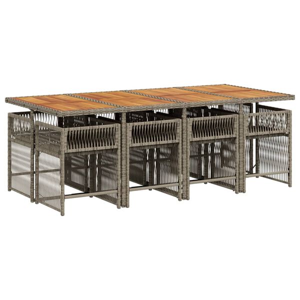 vidaXL 9 Piece Garden Dining Set with Cushions Grey Poly Rattan