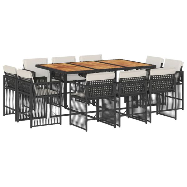 vidaXL 11 Piece Garden Dining Set with Cushions Black Poly Rattan