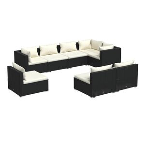 vidaXL 8 Piece Garden Lounge Set with Cushions Poly Rattan Black