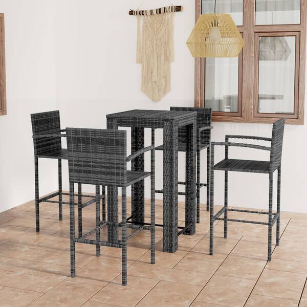 vidaXL 5 Piece Outdoor Bar Set with Armrest Poly Rattan Grey
