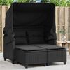 vidaXL Garden Sofa 2-Seater with Canopy and Stools Black Poly Rattan