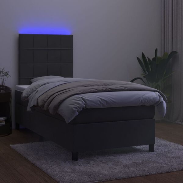 vidaXL Box Spring Bed with Mattress&LED Dark Grey 106x203 cm King Single Size Velvet