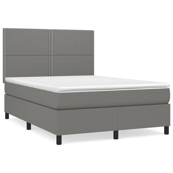 vidaXL Box Spring Bed with Mattress Dark Grey 137x187 cm Double Size Fabric