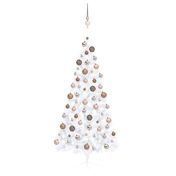 vidaXL Artificial Half Pre-lit Christmas Tree with Ball Set White 180 cm