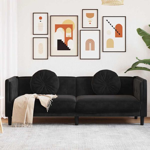 vidaXL Sofa with Cushions 3-Seater Black Velvet