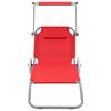 vidaXL Folding Sun Lounger with Canopy and Wheels Steel Red