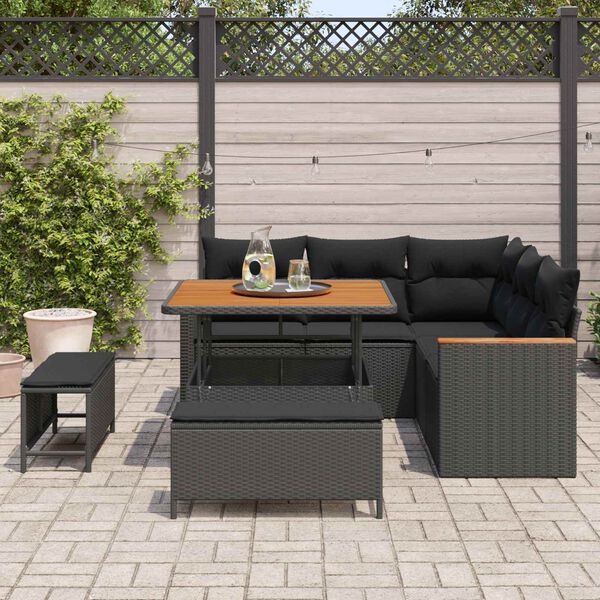 vidaXL Garden Sofa Set with Cushion 8 pcs Black Poly rattan