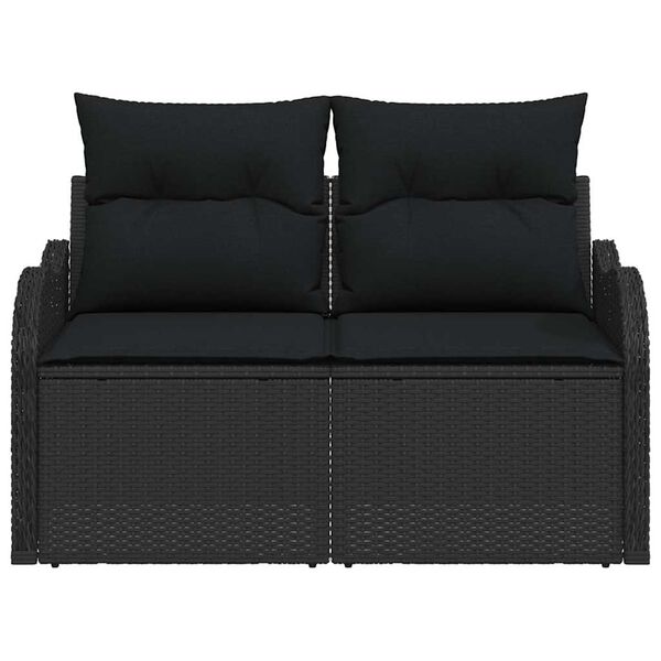 vidaXL Garden Sofa with Cushion Black 121 x 62 x 69cm Poly Rattan
