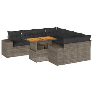 vidaXL 9 Piece Garden Sofa Set with Cushions Grey Poly Rattan