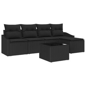 vidaXL Sofa Set with Cushion with Storage 6 pcs Black Poly Rattan