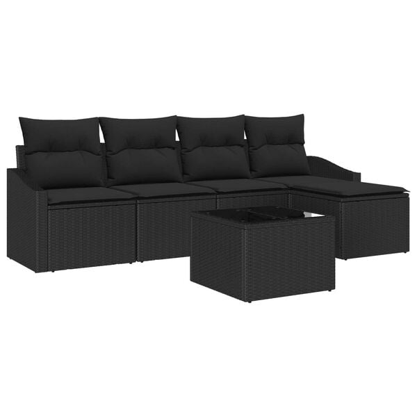 vidaXL Sofa Set with Cushion with Storage 6 pcs Black Poly Rattan