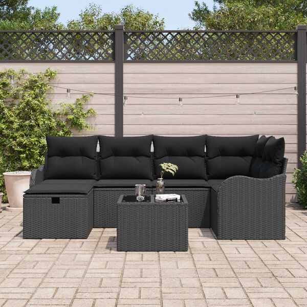 vidaXL Garden Sofa Set with Cushion 7 pcs Black Poly rattan