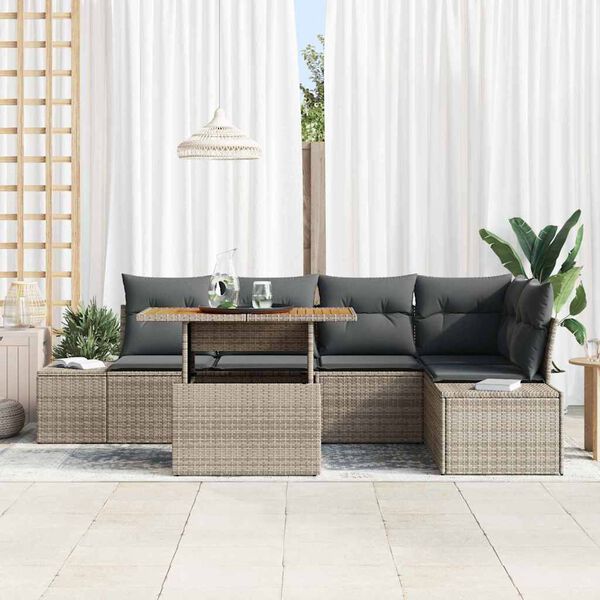 vidaXL Garden Sofa Set with Storage 6 pcs Grey Poly rattan