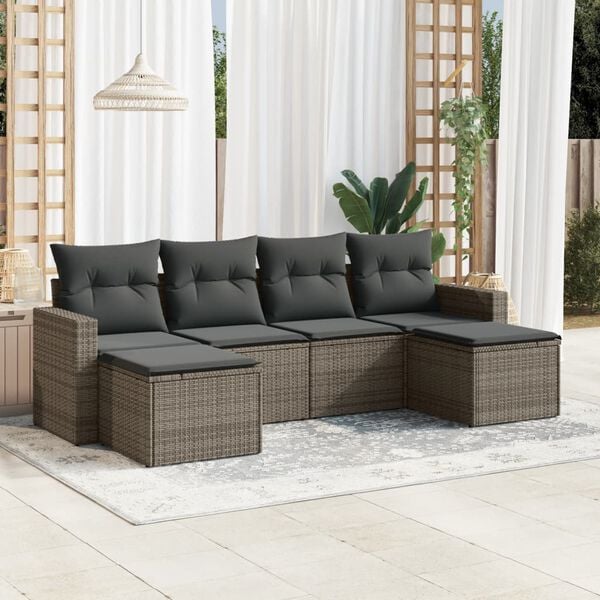 vidaXL 6 Piece Garden Sofa Set with Cushions Grey Poly Rattan