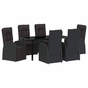 vidaXL Garden Dining Set 7 pcs Black Poly Rattan