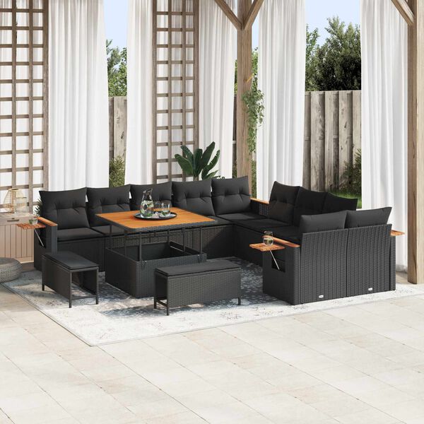 vidaXL Garden Sofa Set with Cushion 17 pcs Black Poly Rattan