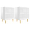 vidaXL Bed Cabinets Solid Wood Legs 2 pcs High Gloss White 40x30x50 cm