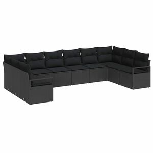 vidaXL Garden Sofa Set with Cushion 10 pcs Black Poly Rattan
