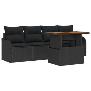 vidaXL Garden Sofa Set 5 pcs Black Poly Rattan