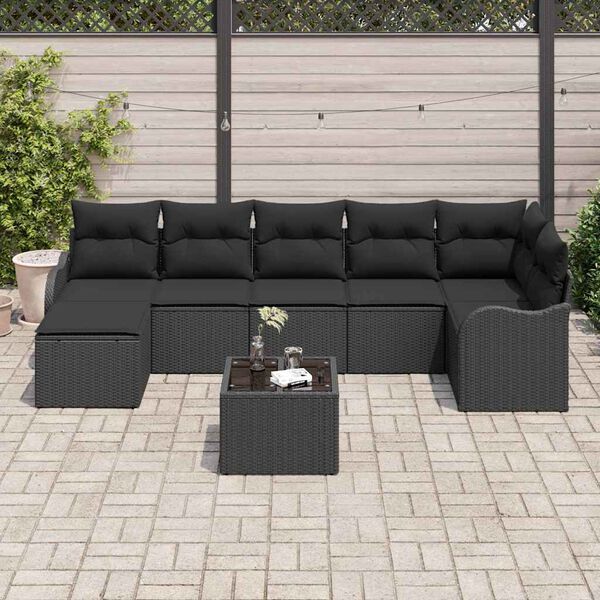 vidaXL Garden Sofa Set with Cushion 8 pcs Black Poly rattan