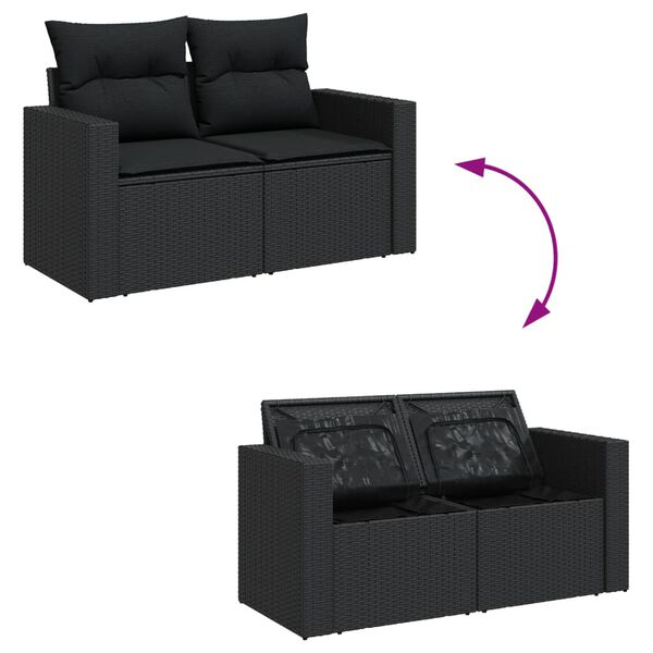 vidaXL 10 Piece Garden Sofa Set with Cushions Black Poly Rattan