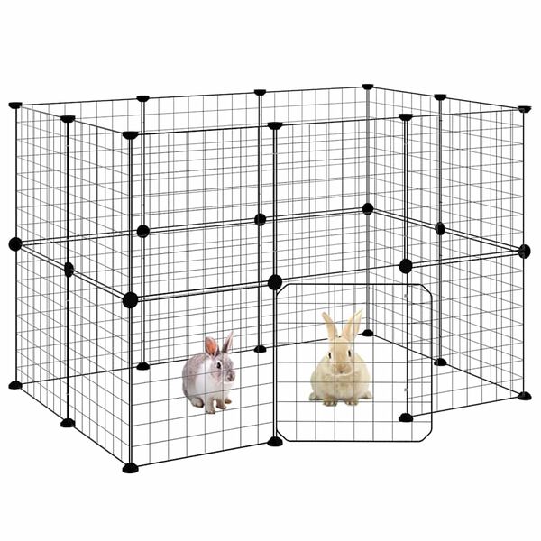 vidaXL 20-Panel Pet Cage with Door Black 35x35 cm Steel