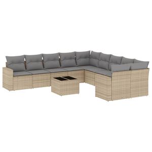 vidaXL 11 Piece Garden Sofa Set with Cushions Beige Poly Rattan