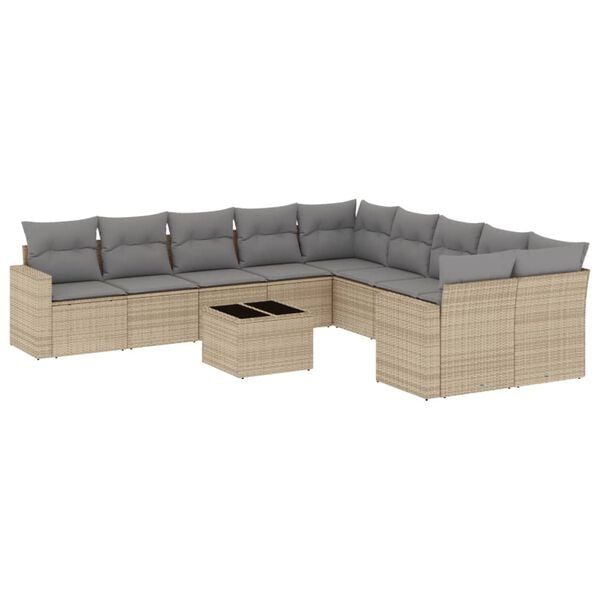 vidaXL 11 Piece Garden Sofa Set with Cushions Beige Poly Rattan