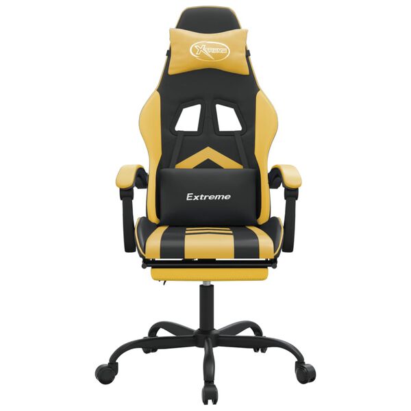vidaXL Gaming Chair with Footrest Black and Gold Faux Leather
