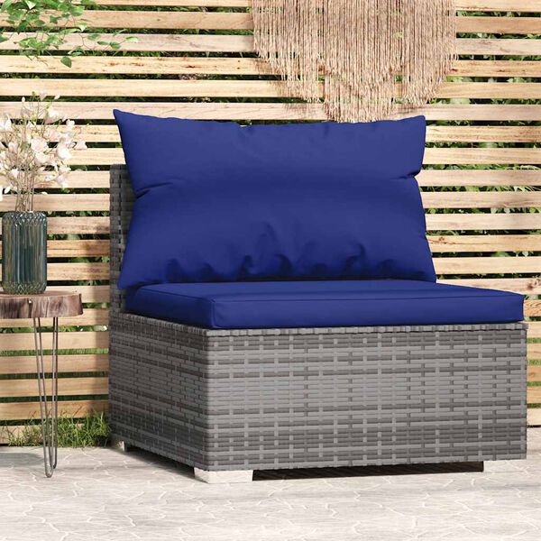vidaXL Garden Middle Sofa with Cushions Grey Poly Rattan