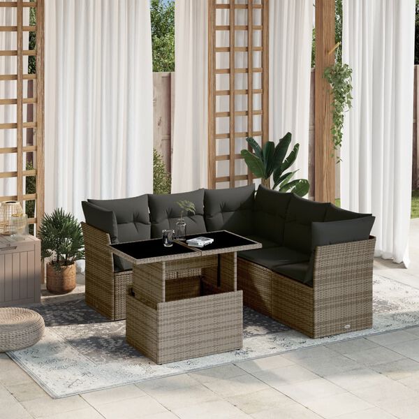 vidaXL 6 Piece Garden Sofa Set with Cushions Grey Poly Rattan