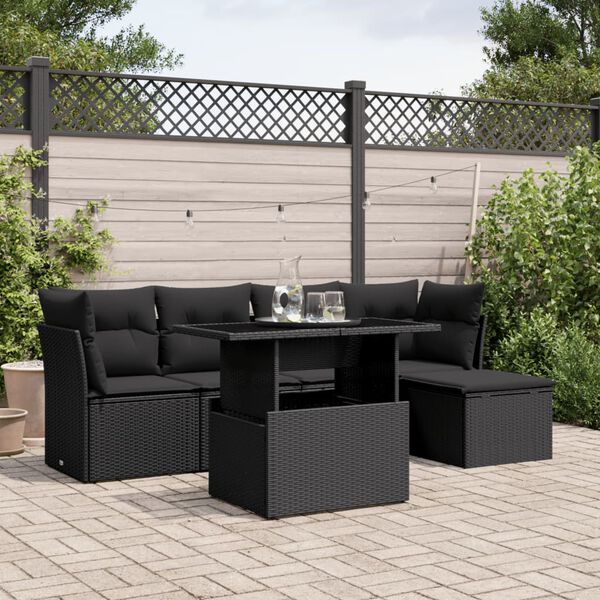vidaXL 6 Piece Garden Sofa Set with Cushions Black Poly Rattan