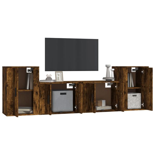 vidaXL 4 Piece TV Cabinet Set Smoked Oak Engineered Wood