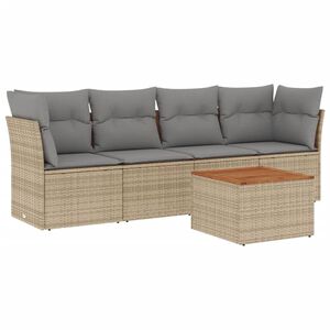 vidaXL 5 Piece Garden Sofa Set with Cushions Mix Beige Poly Rattan