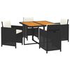 vidaXL 5 Piece Garden Dining Set with Cushions Poly Rattan Black