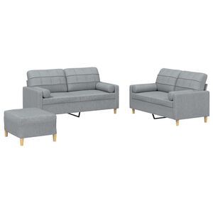 vidaXL 3 Piece Sofa Set with Pillows Light Grey Fabric