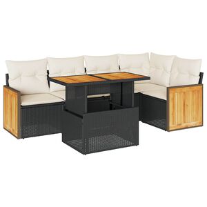 vidaXL 6 Piece Garden Sofa Set with Cushions Black Poly Rattan Acacia