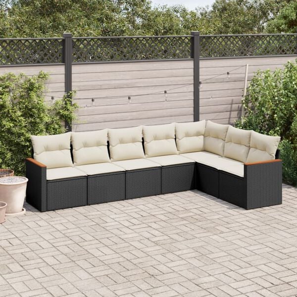 vidaXL 7 Piece Garden Sofa Set with Cushions Black Poly Rattan